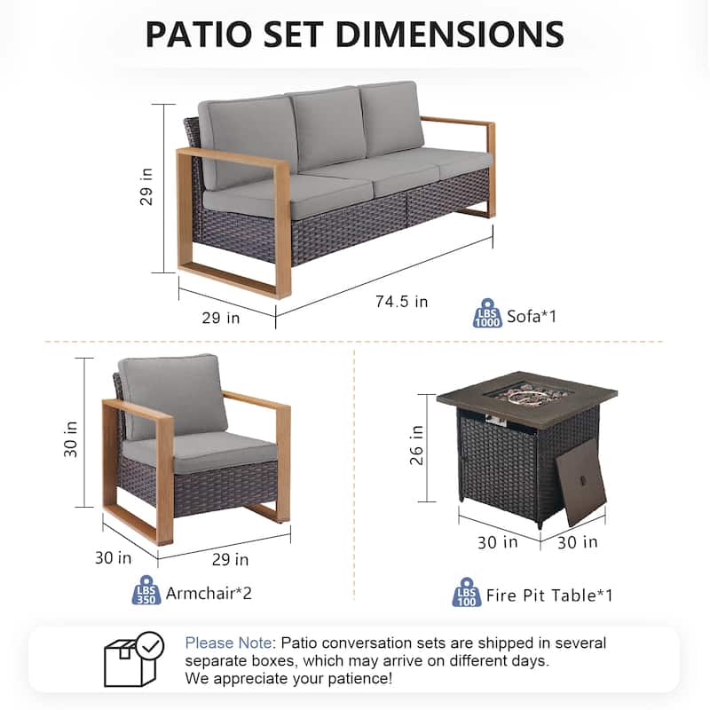 Pocassy Outdoor 30" Fire Pit Table with Sofa Swivel Chair Set