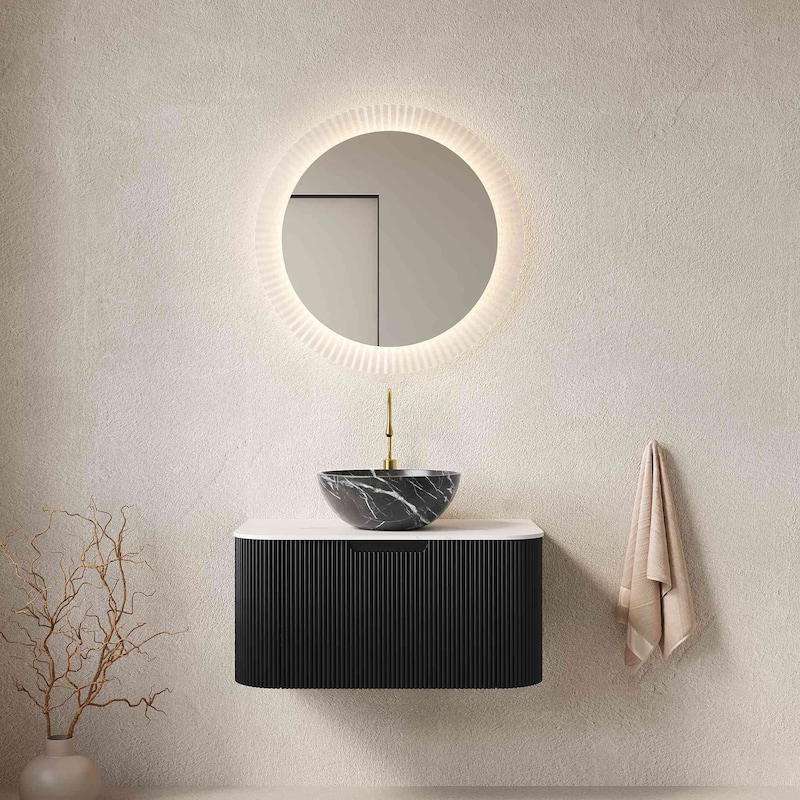 Wall Mounted Striped Bathroom Storage Cabinet with Sink and Drawers