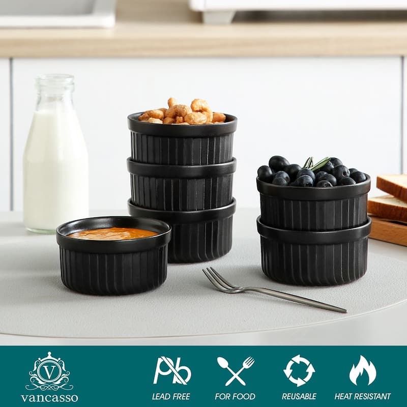 vancasso FORTE 6-Piece Stoneware Matte Black Round Baking Dish