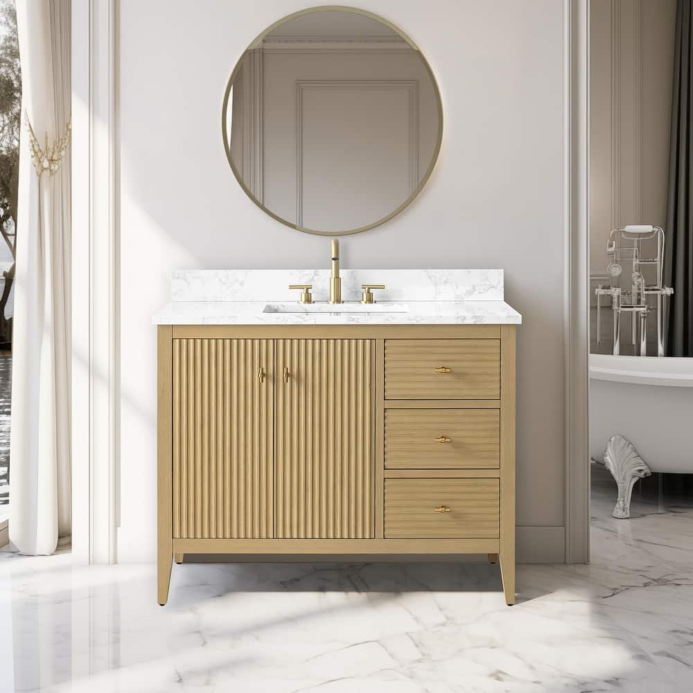 Vanity Art 42" Single Sink Bathroom Vanity Cabinet with Engineered Marble Countertop