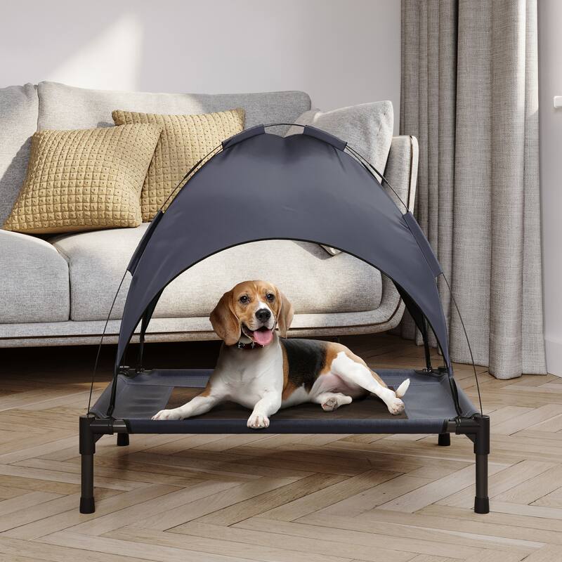 Blue Steel Frame Elevated Dog Bed with Canopy & Non-Slip Feet - Indoor/Outdoor Puppy Cot for Pets