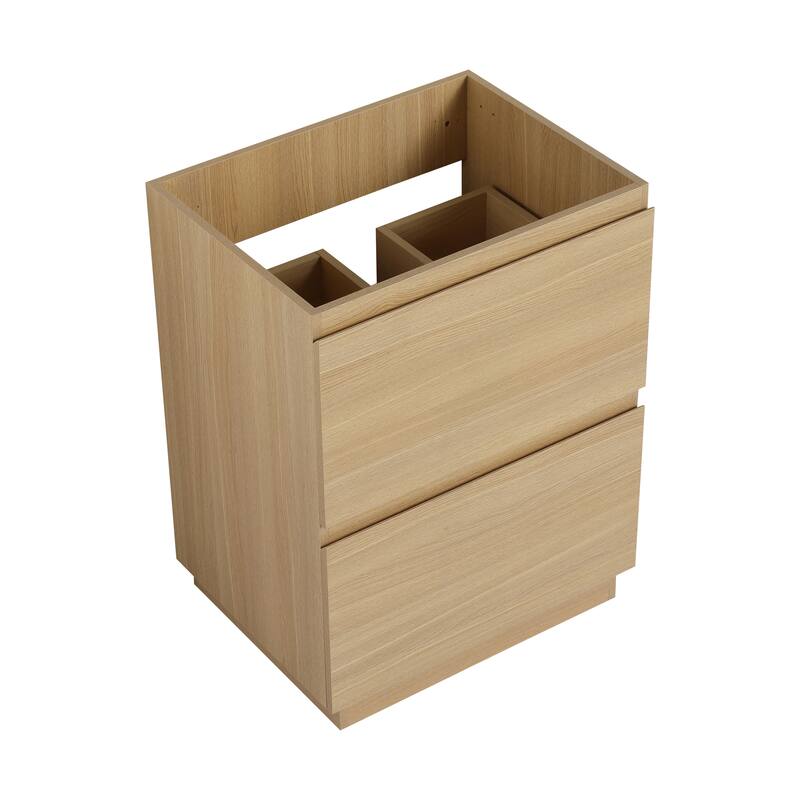 Modern 24" Bathroom Vanity with Double Drawers, Freestanding Cabinet in Oak, Easy Assembly