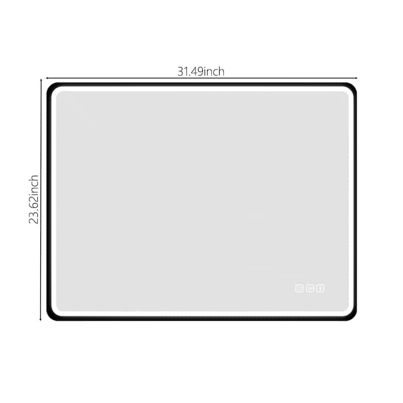 23.62 in. W x 31.49 in. H Rectangular Black Framed Anti-Fog Dimmable LED Lighted Wall Mounted Bathroom Vanity Mirror - Silver