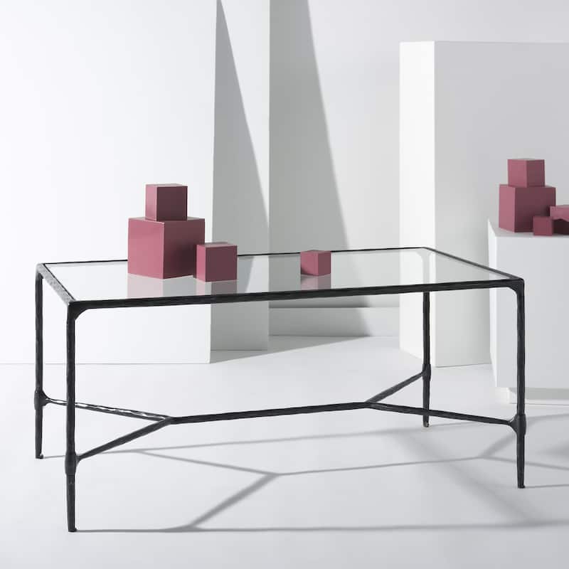 SAFAVIEH Couture Isabellina Metal And Glass Coffee Table - 40"W x 22"D x 18"H - Black/Clear