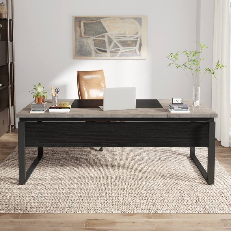 63" L-Shaped Executive Desk with Reversible File Cabinet Office Desk with Storage Drawers