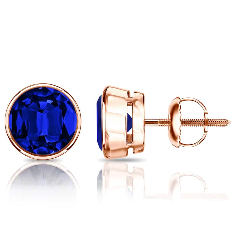 Auriya 14k Gold Lab Grown Gemstone Blue Sapphire Stud Earrings Round 0.25 to 5.00 ct. tw. Bezel Screw-Back - 3.00ct tgw. - Rose