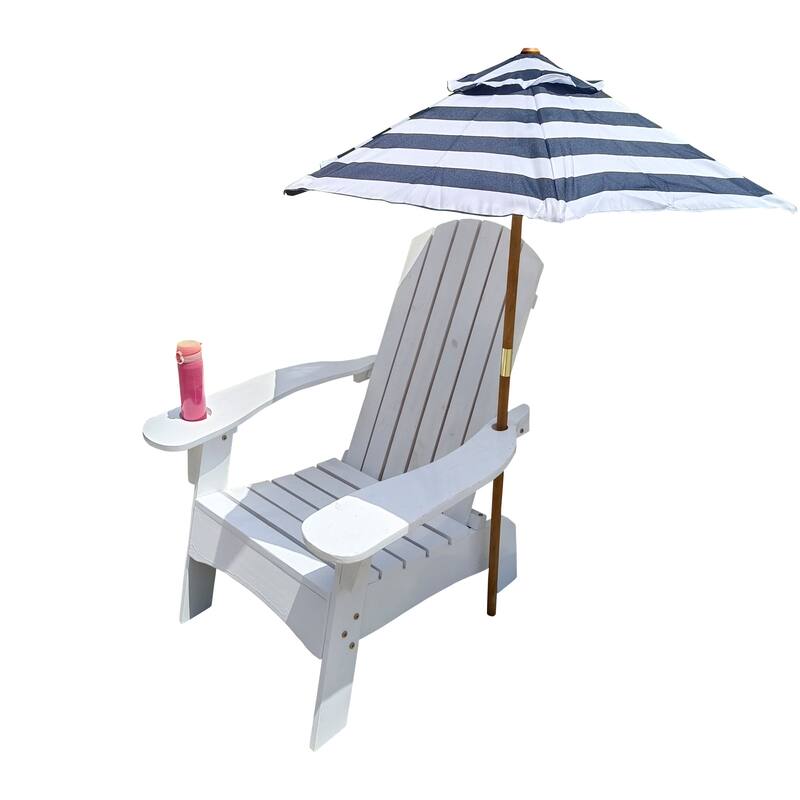 White Modern 33.46" Arm Chair with Solid Wood Frame and Umbrella Hole in Outside