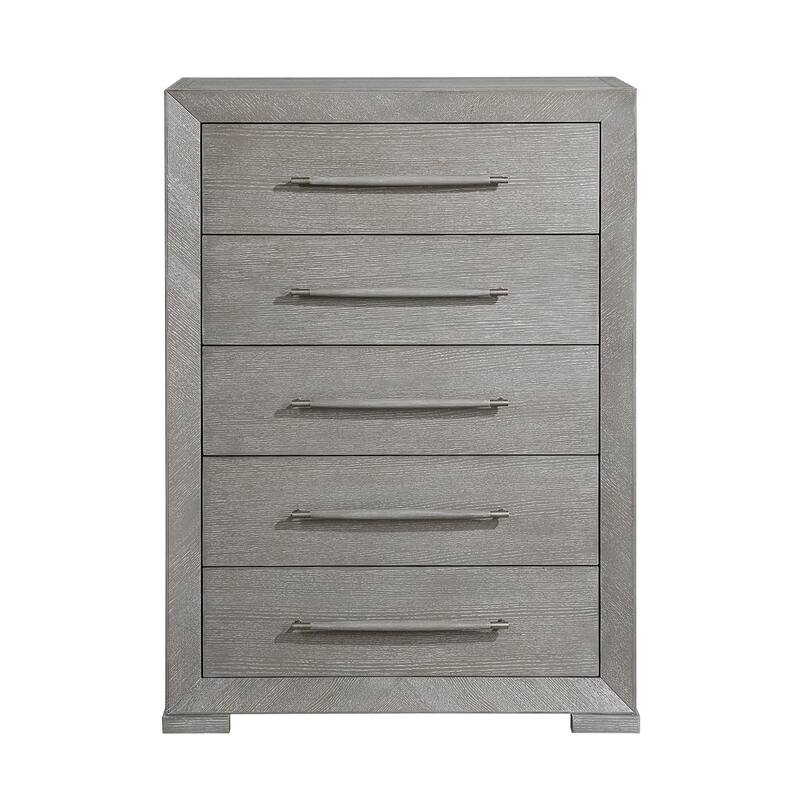 Contemporary Aesthetic Bedroom Furniture Set 5pcs Bed Dresser Mirror Nightstand Chest Gray