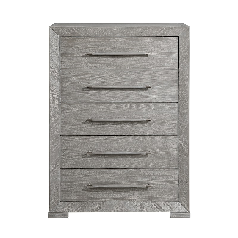Contemporary Aesthetic Bedroom Furniture Set 6pcs Bed Dresser Mirror Nightstands Chest Gray