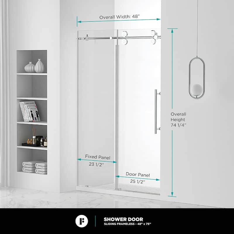 Fine Fixtures Frameless Clear Sliding Bathroom Shower Door