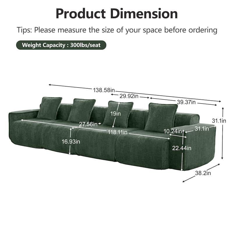 GDFStudio - Modular 4-Seater 138.58" Boneless Velvet Sofa
