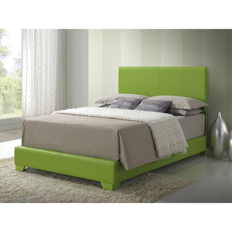 Full Size PU Platform Bed with Durable Faux Leather Upholstery and Slat Kit Compatibility - Green