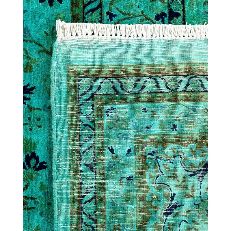 Overton Hand Knotted Wool Vintage Inspired Modern Contemporary Overdyed Green Area Rug - 9' 10" x 14' 3"