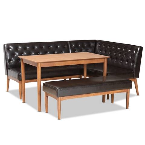 Riordan Mid-Century Upholstered and Walnut 4-PC Dining Nook Set