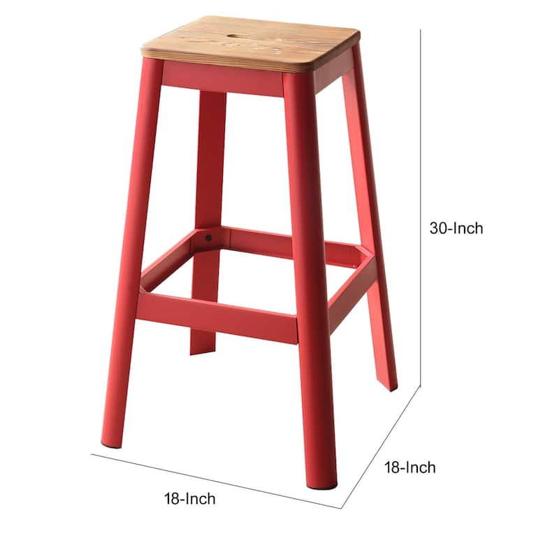 30 Inch Tall Bar Stool with Metal Frame and Wooden Seat, Heavy Duty Brown Red Dining Stool for Kitchen or Bar