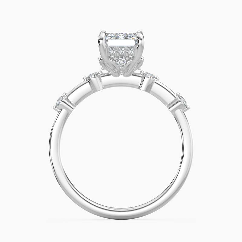 Auriya 14k Gold Petite Diamond Station Emerald Lab Grown Hidden Halo Engagement Ring 1.00 to 5.00 ct. tw.(F-G, VS)