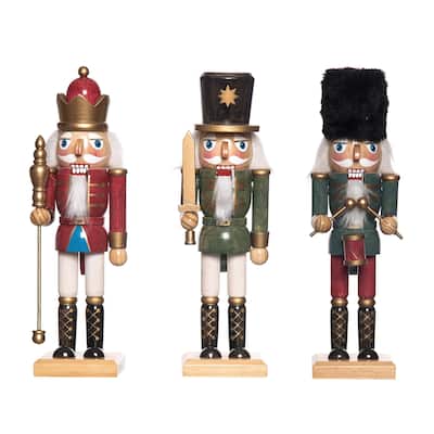 Transpac Wood Regal Shining Nutcracker Set of 3 Christmas Home Decorations
