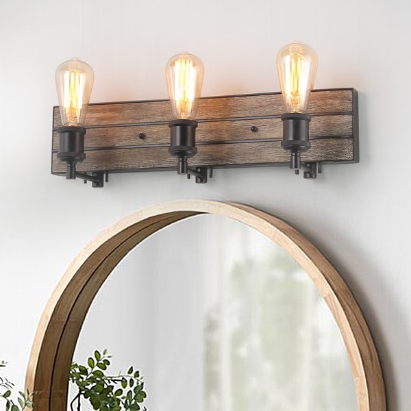Laluz Modern Farmhouse 3 Light Wood Bathroom Vanity Light Rustic Wall Sconce