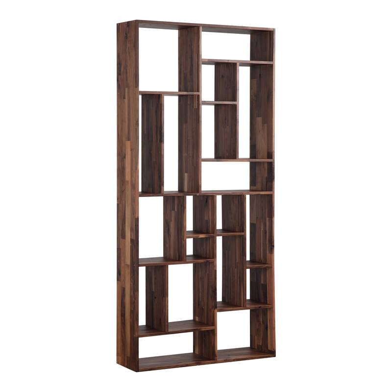 HomeRoots 86" Brown And Natural Solid Wood and Wood Ten Tier Bookcase