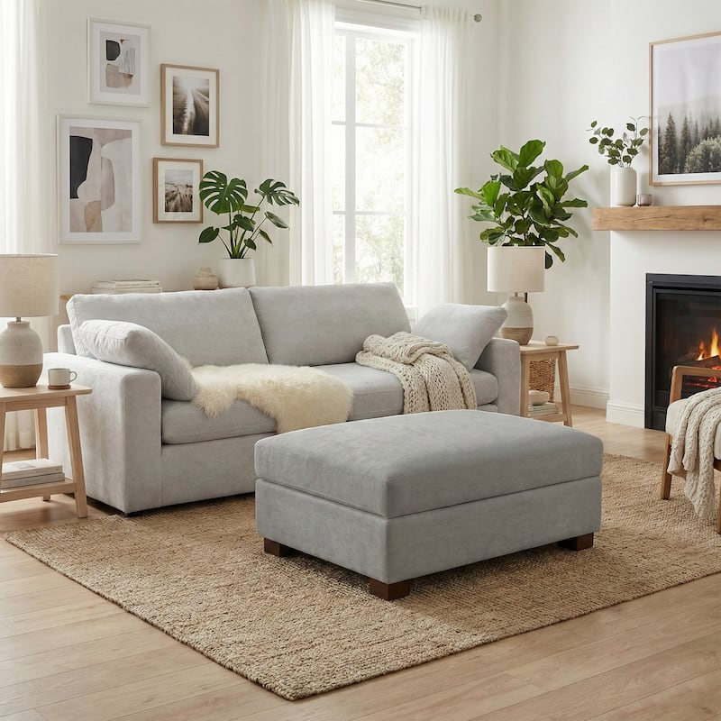 Oversized Chenille Modular Ottoman With Cushioned Top