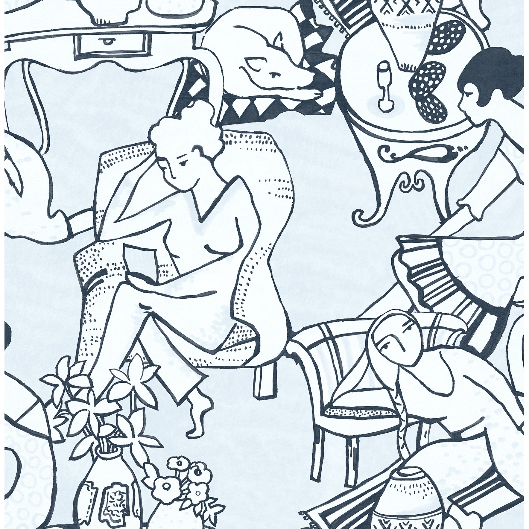 NuWallpaper Illustrative Blue Leisure Ladies Novelty Peel & Stick Wallpaper