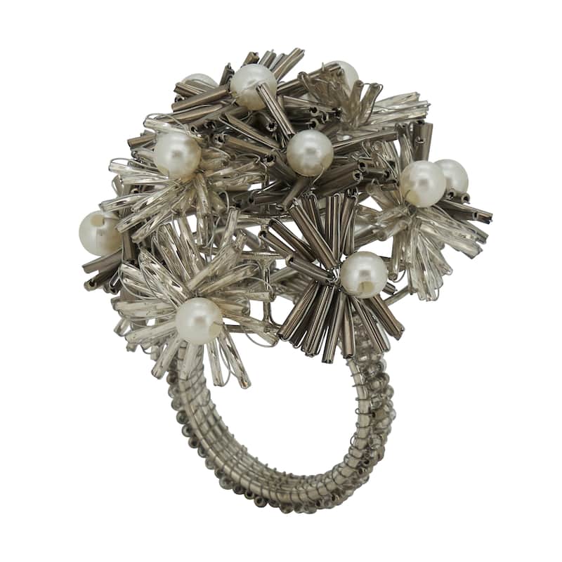 Napkin Rings With Beaded Floral Design (Set of 4)