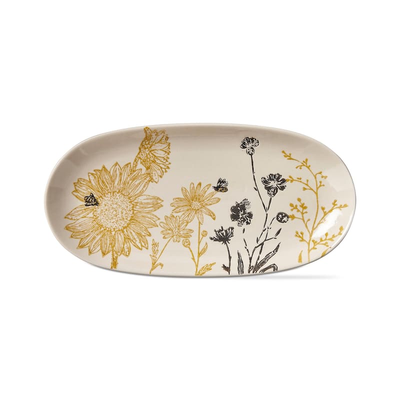 Let It Bee Multicolor Ceramic Serving Platter 12.5 x 6.1 x 1.29 Inches Dishwasher Safe Spring Decor