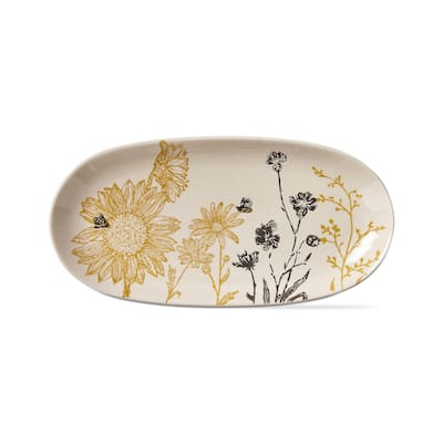 Let It Bee Multicolor Ceramic Serving Platter 12.5 x 6.1 x 1.29 Inches Dishwasher Safe Spring Decor