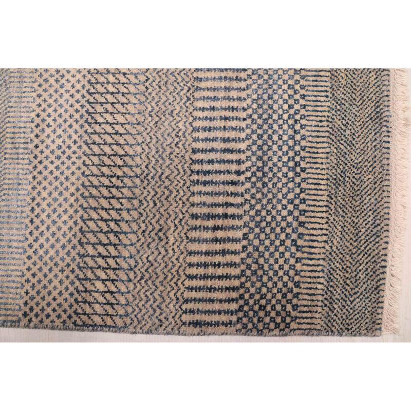 ECARPETGALLERY Hand-knotted Finest Silk Shadow Navy, Taupe Silk, Wool Rug - 8'2 x 10'3