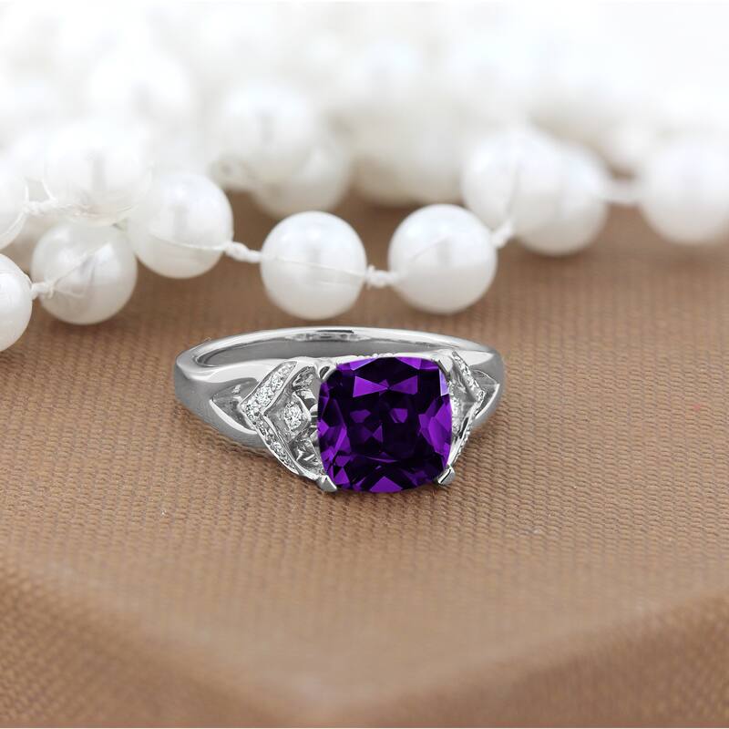 Auriya Modern 1 1/2ct Cushion-cut Purple Amethyst and Diamond Engagement Ring 1/6ctw 14k Gold