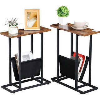 Slim Rustic Brown and Black Side Table with Magazine Holder, Set of 2 ...