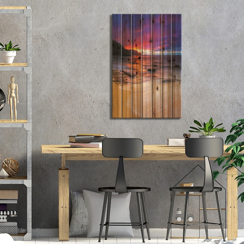 Sunset over the Na Pali Coast from Hideaways Beach, Princeville, Kauai, Hawaii, USA Print On Wood by Russ Bishop - Multi-Color