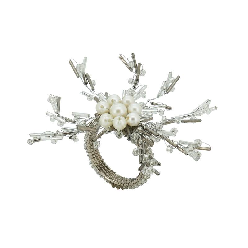 Whimsical Wonder Beaded Napkin Ring (Set of 4) - Silver - Set of 4