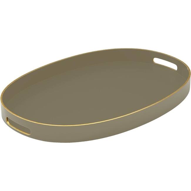 American Atelier Serving Oval Tray with Gold Trimming Handles - 15.3 x 10.6 in - Olive