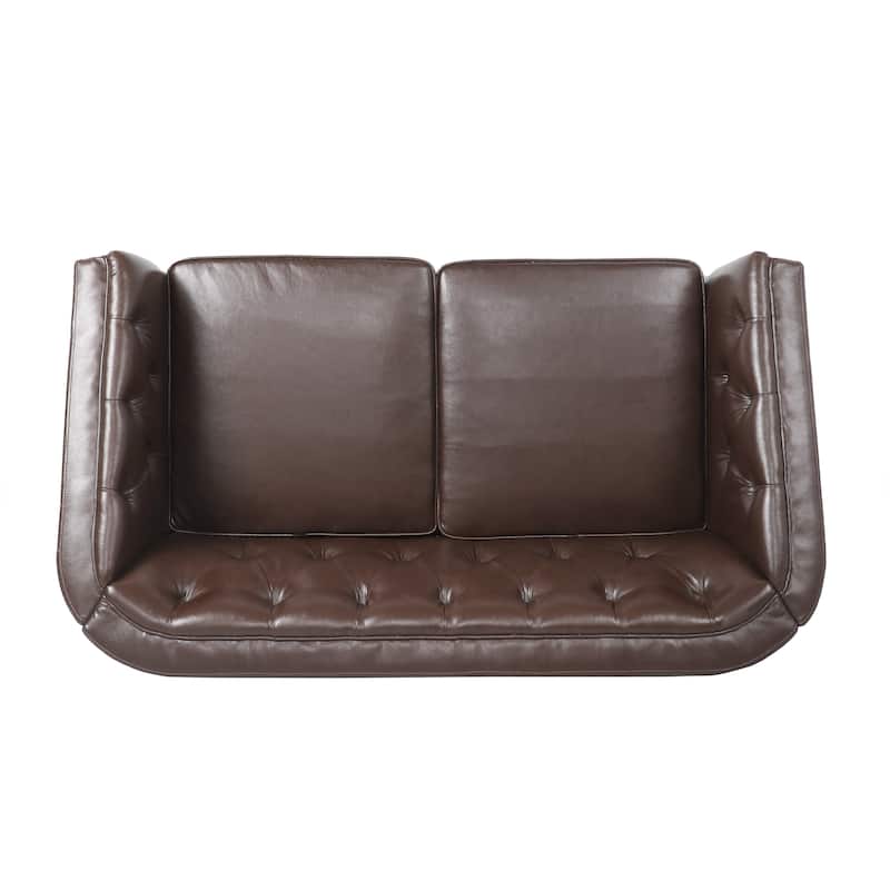 Cantrell Contemporary Faux Leather Tufted Loveseat by Christopher Knight Home