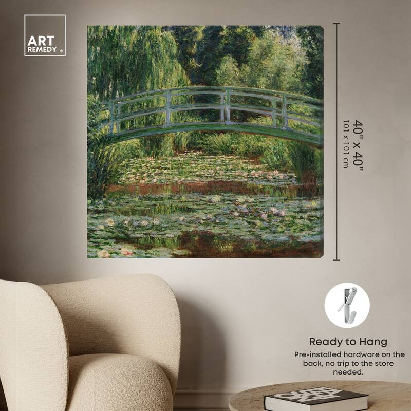 Art Remedy Monet - The Japanese Footbridge And The Water Lily Pool Giverny Gallery Wrapped 1 Piece Canvas Wall Art