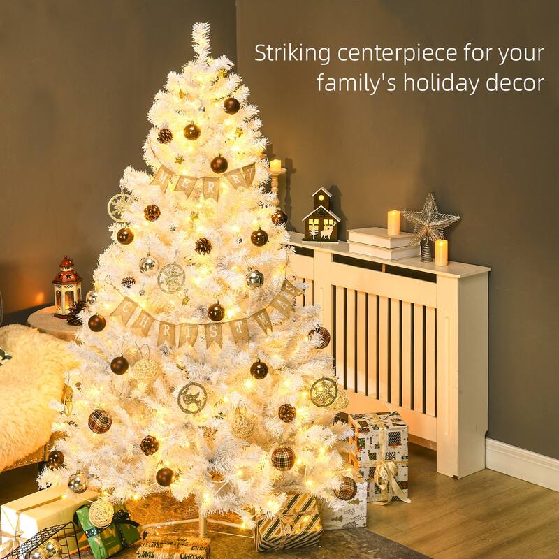 HOMCOM Pre-Lit Artificial Christmas Tree - Warm White LED Lights, Auto Open, White