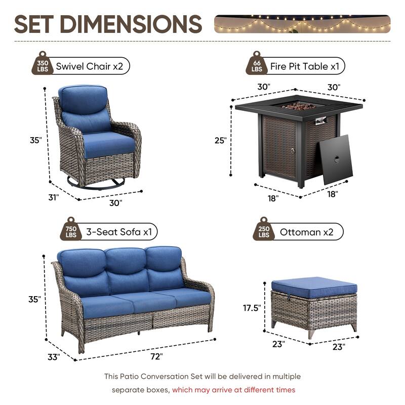 Pocassy 30 In Outdoor Fire Pits with Patio Sofa Swivel Glider Chari Furniture.
