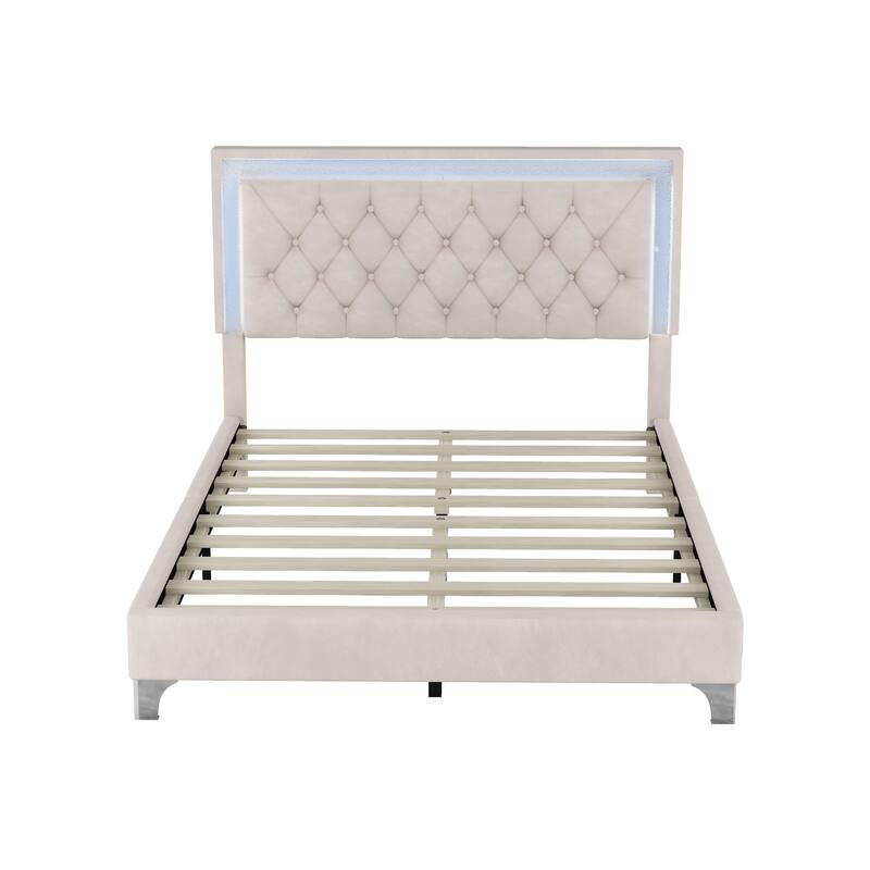 Queen OR Full Size Velvet Upholstered Bed Frame with LED Lights