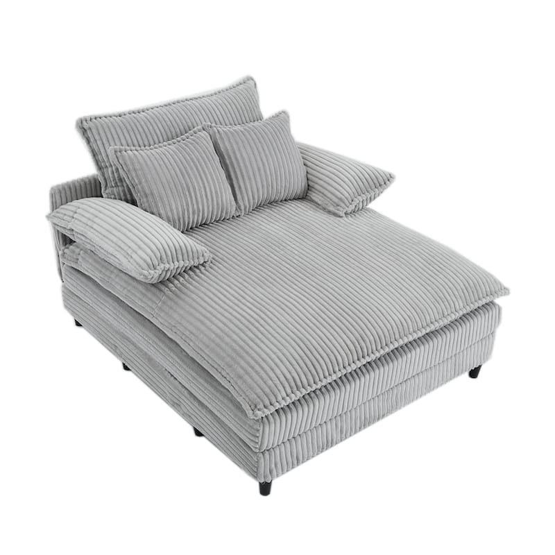 Corduroy Adjustable Chaise Lounge Chair, Sofa Bed with 2 Pillows