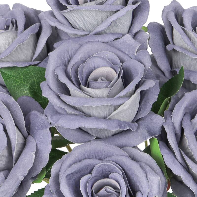 Set of 2 Grey Blue Artificial Velvet Rose Flower Stem Bush Bouquet 16in - 16" L x 11" W x 11" DP