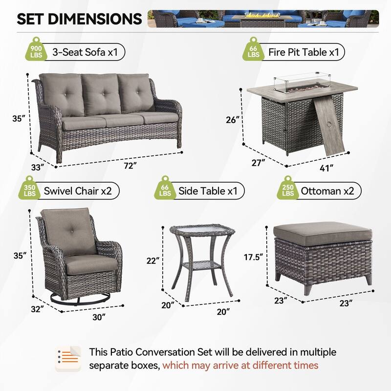 Fire Pit Table with Glider Chairs Sofa Chairs Table Grey-Grey - Grey