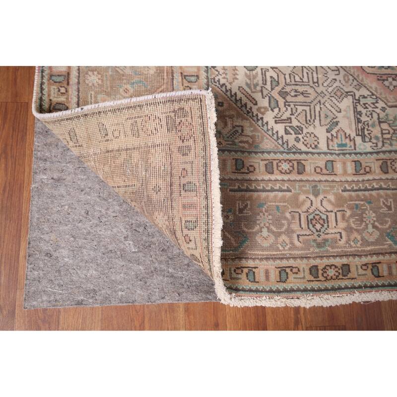 Pink Geometric Mashad Persian Vintage Area Rug Handmade Wool Carpet - 8'1"x 11'1"