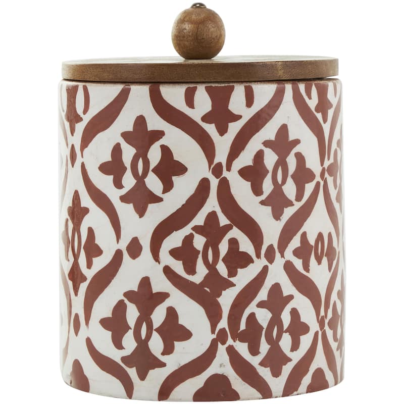Ceramic Floral Canisters with Wood Lids - Set of 3 Red - Roche River Decor