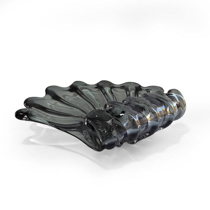 Modern Sculptural Glass Centerpiece Bowl Decorative Accent 14"x10"