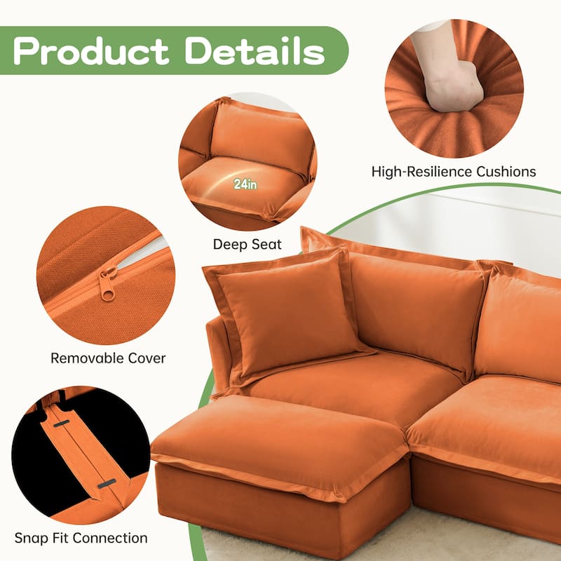 Oversized Chenille Single Sofa Chair, Slipcovered Upholstered Accent Chair, Deep Seat Sofa Chair with 2 Throw Pillows