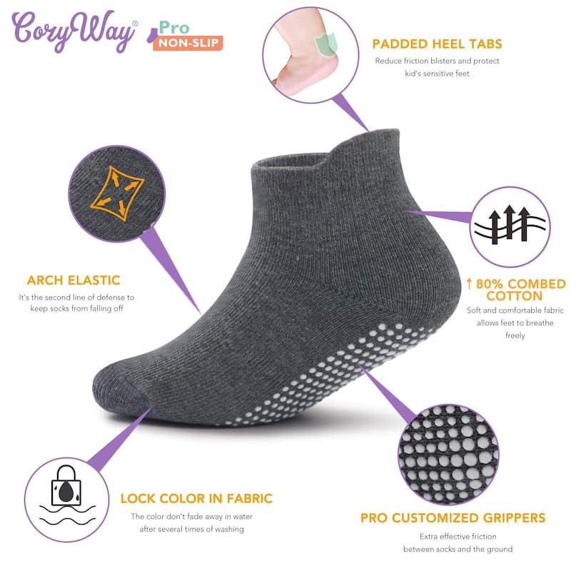 CozyWay Ankle Grip Socks Black/White/DarkGray - 12 pair, 6-12 Months, Unisex