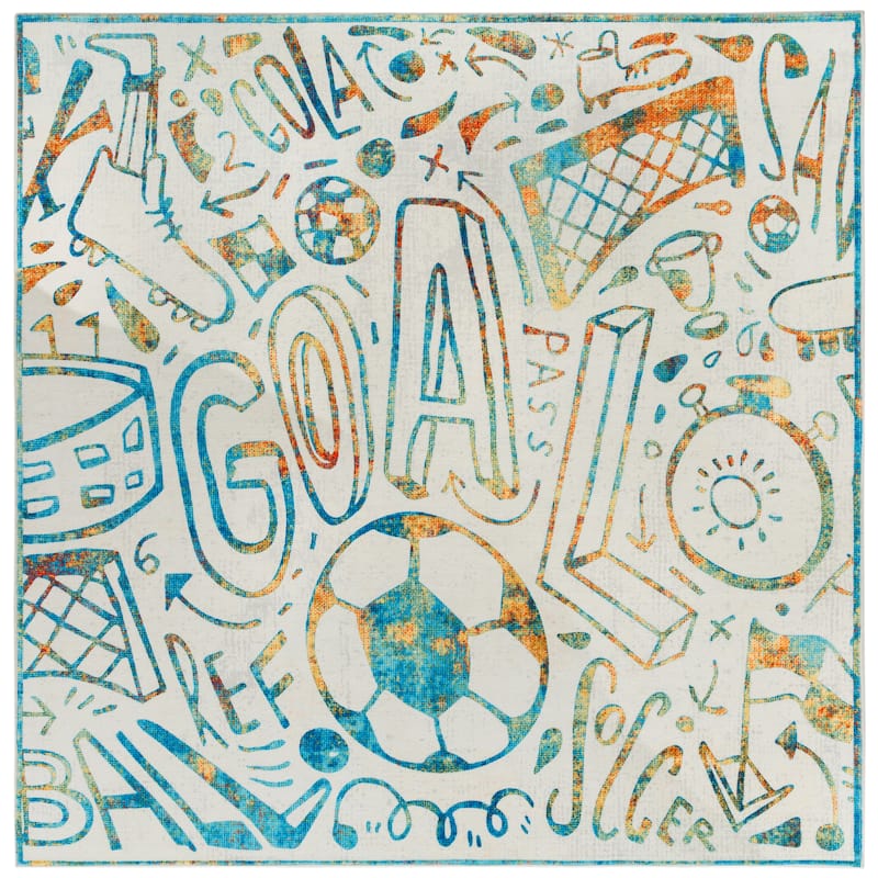 Katie Merz SPORTSGLYPHS Soccer Area Rug - 6' Square - Cream