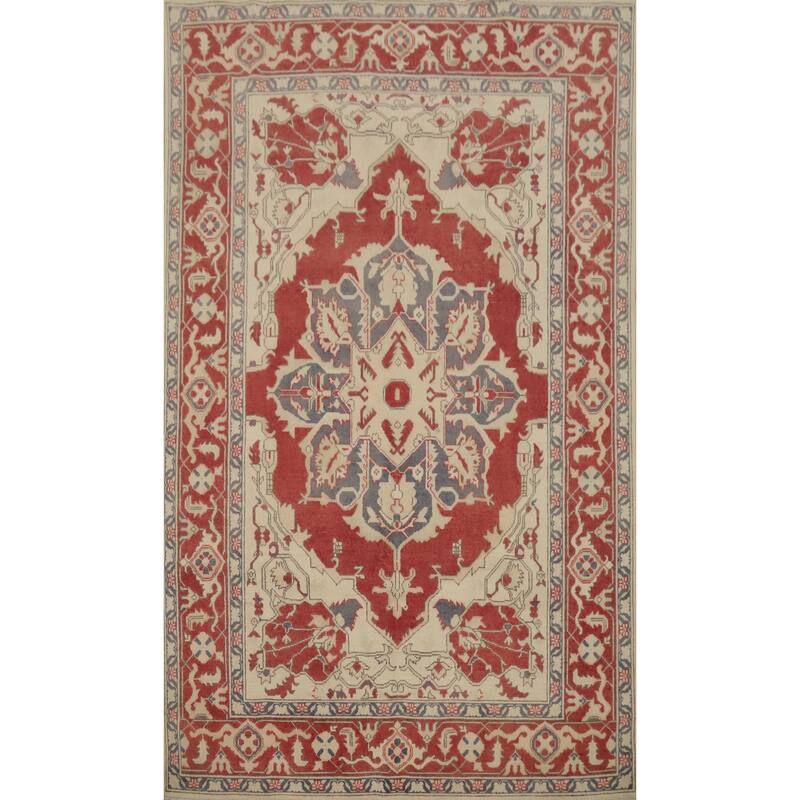 Hand Knotted Oriental 100% Wool Carpet Traditional Medallion Oranges & Rust Heriz (serapi) Area Rug - 9' 0'' X 5' 10''