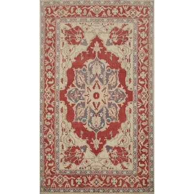 Hand Knotted Oriental 100% Wool Carpet Traditional Medallion Oranges & Rust Heriz (serapi) Area Rug - 9' 0'' X 5' 10''